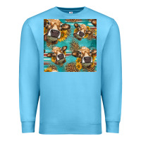 Ocean Blue western sunflowers cow seamless pattern Premium Sweatshirt - HRA Design Shop