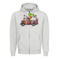 Dove Grey happy easter pink truck with bunny Zipper Hoodie - RanaPortraitStore