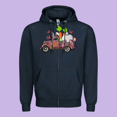 Zipper Hoodie happy easter pink truck with bunny