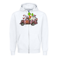 White happy easter pink truck with bunny Zipper Hoodie - RanaPortraitStore