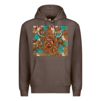 Coffee highland cow turquoise gemstones western patterns Premium Hoodie - BarkalooDesign