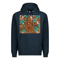 Navy highland cow turquoise gemstones western patterns Premium Hoodie - BarkalooDesign