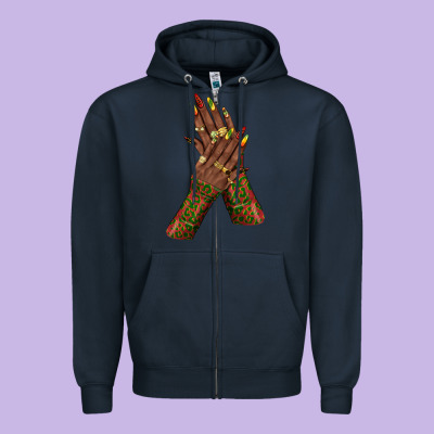 Zipper Hoodie juneteenth nail art with afro hand