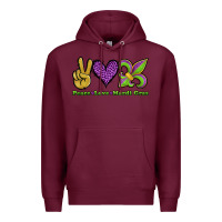 Burgundy peace love mardi gras Premium Hoodie - Jasminsmagicworld