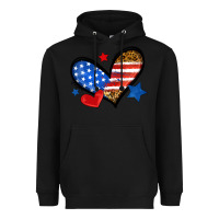 Black American flag heart leopard Heavyweight Hoodie - Neo Western