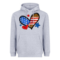 Heather Grey American flag heart leopard Heavyweight Hoodie - Neo Western