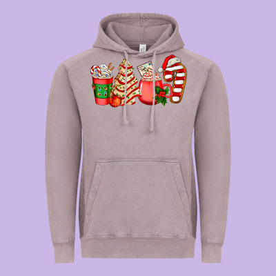 Christmas Tree Cake And Coffee Cups Ado Vintage Hoodie Designed By Adodesignshop