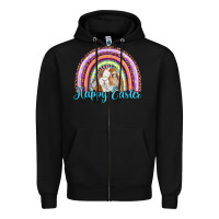 Black happy easter rainbow bunny Zipper Hoodie - RanaPortraitStore