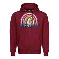 Burgundy happy easter rainbow bunny Zipper Hoodie - RanaPortraitStore