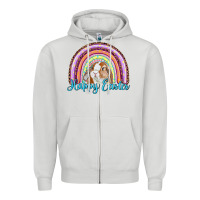 Dove Grey happy easter rainbow bunny Zipper Hoodie - RanaPortraitStore