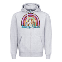 Heather Grey happy easter rainbow bunny Zipper Hoodie - RanaPortraitStore