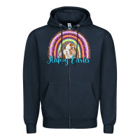 Navy happy easter rainbow bunny Zipper Hoodie - RanaPortraitStore