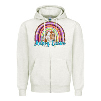 Oatmeal Heather happy easter rainbow bunny Zipper Hoodie - RanaPortraitStore