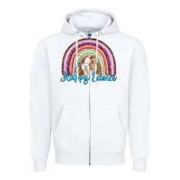 White happy easter rainbow bunny Zipper Hoodie - RanaPortraitStore