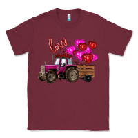 Burgundy Valentine's day pink tractor with pin heart balloons Classic Tee - RanaPortraitStore