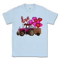 Dusty Blue Valentine's day pink tractor with pin heart balloons Classic Tee - RanaPortraitStore