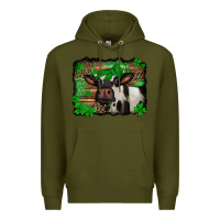 Army Green st Patricks cow with leopard background holstein cow Premium Hoodie - Jasminsmagicworld