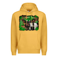 Mustard st Patricks cow with leopard background holstein cow Premium Hoodie - Jasminsmagicworld