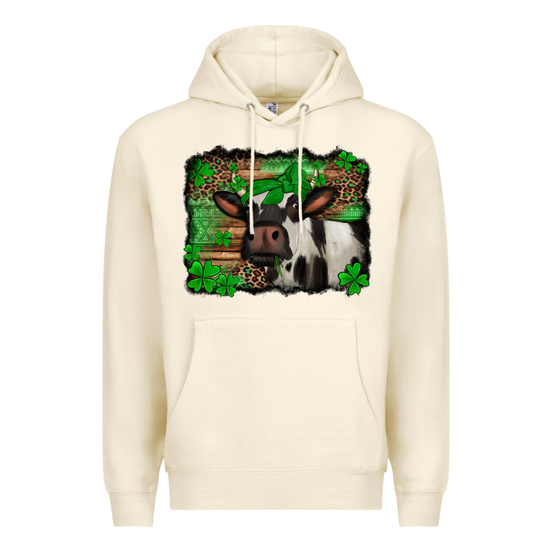 St Patricks Cow With Leopard Background Holstein Cow Premium Hoodie by Jasminsmagicworld | Teevron
