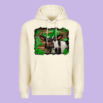 St Patricks Cow With Leopard Background Holstein Cow Premium Hoodie Designed By Jasminsmagicworld