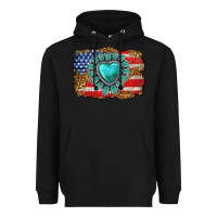 Black American flag leopard turquoise gemstone Heavyweight Hoodie - Neo Western