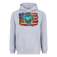 Heather Grey American flag leopard turquoise gemstone Heavyweight Hoodie - Neo Western