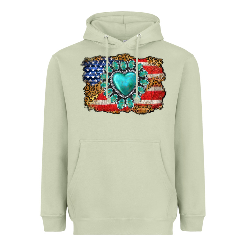American Flag Leopard Turquoise Gemstone Heavyweight Hoodie by Neo Western | Teevron