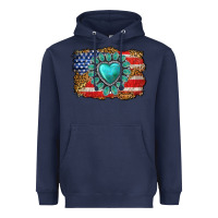 Navy American flag leopard turquoise gemstone Heavyweight Hoodie - Neo Western