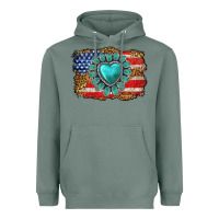 Sage American flag leopard turquoise gemstone Heavyweight Hoodie - Neo Western