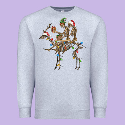 Christmas Deer And Skeletons Premium Sweatshirt Designed By Fadigitalartstudio