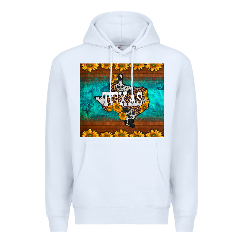 Sunflowers Cowhide Leopard Texas Map Premium Hoodie by BarkalooDesign | Teevron