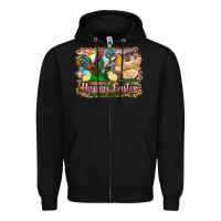 Black happy easter rooster chicken and chick Zipper Hoodie - RanaPortraitStore