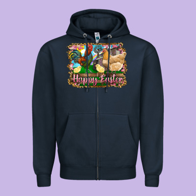 Zipper Hoodie happy easter rooster chicken and chick