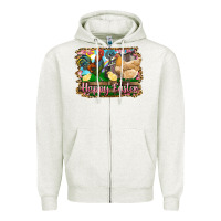 Oatmeal Heather happy easter rooster chicken and chick Zipper Hoodie - RanaPortraitStore