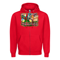 Red happy easter rooster chicken and chick Zipper Hoodie - RanaPortraitStore