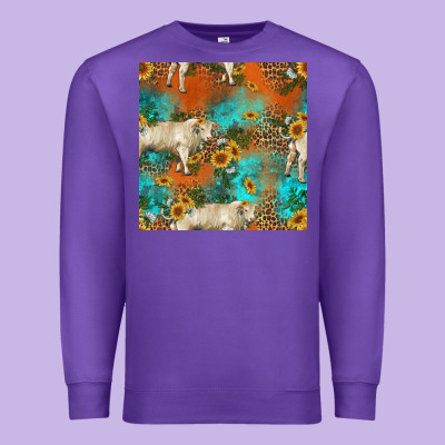 Western Charolais Cow Seamless Pattern Premium Sweatshirt Designed By Hra Design Shop