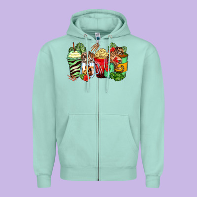Tiger Coffee Cups Zipper Hoodie Designed By Zillion Design Studio