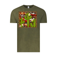 Vintage Olive aztec cowhide cactus background Vintage Tee - Artiststas