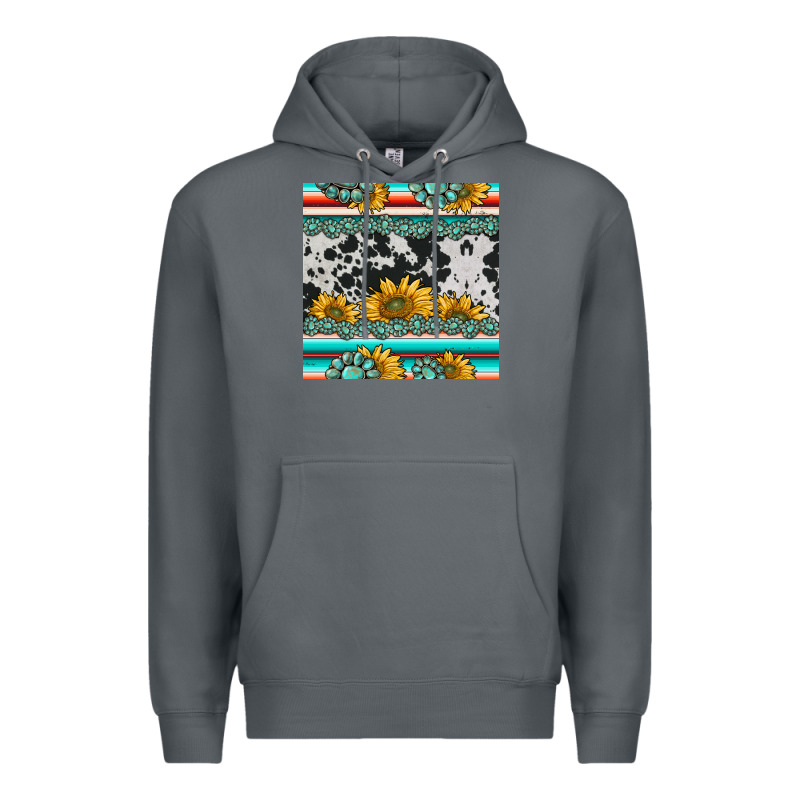 Sunflower Cowhide Serape Coaster Premium Hoodie by BarkalooDesign | Teevron