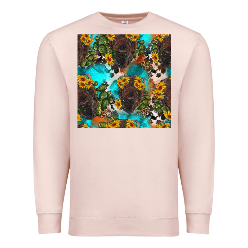 Western Bison And Sunflowers Seamless Pattern Premium Sweatshirt by HRA Design Shop | Teevron