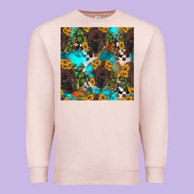 Western Bison And Sunflowers Seamless Pattern Premium Sweatshirt Designed By Hra Design Shop
