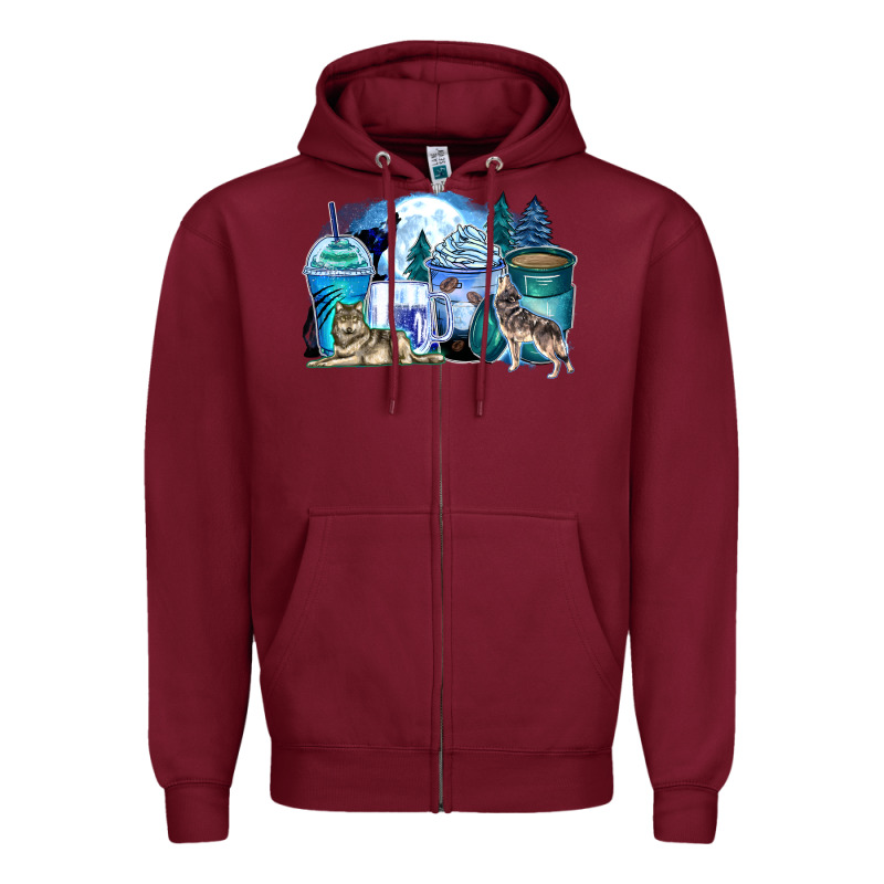 Wolf Coffee Cups Zipper Hoodie by Zillion Design Studio | Teevron