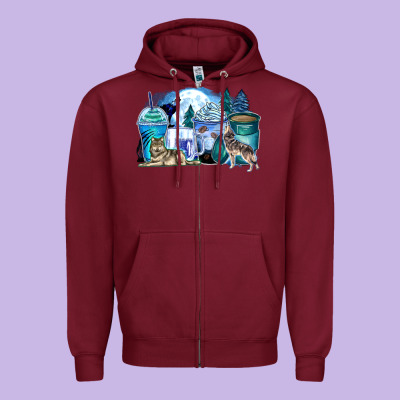 Wolf Coffee Cups Zipper Hoodie Designed By Zillion Design Studio