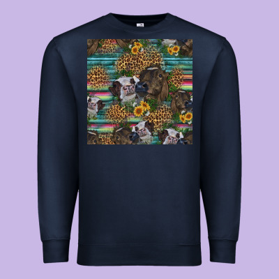 Western Two Cute Heifers Seamless Pattern Premium Sweatshirt Designed By Hra Design Shop