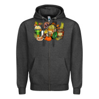 Charcoal Heather thanksgiving coffee cups Zipper Hoodie - Zillion Design Studio