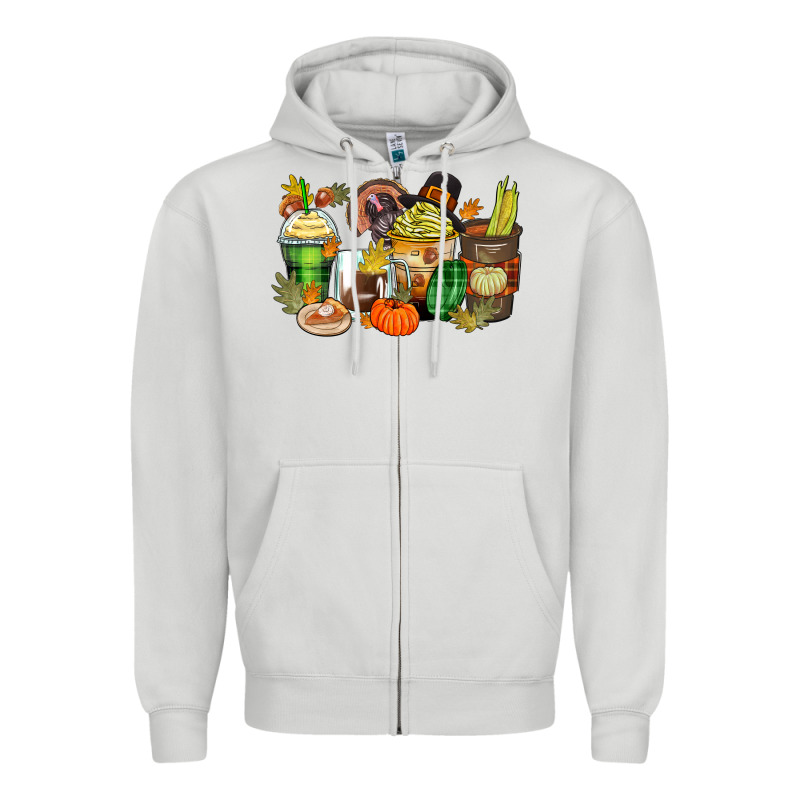 Thanksgiving Coffee Cups Zipper Hoodie by Zillion Design Studio | Teevron