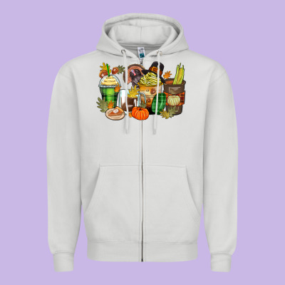 Thanksgiving Coffee Cups Zipper Hoodie Designed By Zillion Design Studio