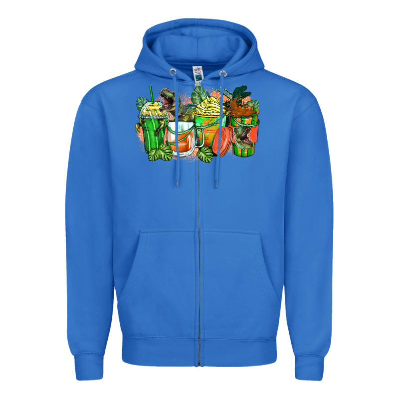 T Rex Coffee Cups Zipper Hoodie by Zillion Design Studio | Teevron