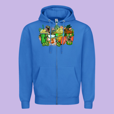 T Rex Coffee Cups Zipper Hoodie Designed By Zillion Design Studio