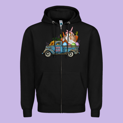 Zipper Hoodie Happy Easter Truck with Bunny Eggs And Carrot